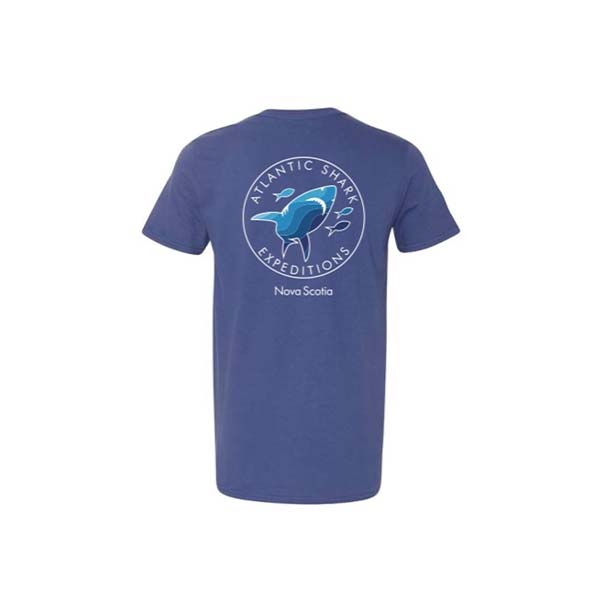 Blue tshirt Atlantic Shark Expeditions logo