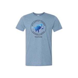 Heather Indigo tshirt Atlantic Shark Expeditions logo