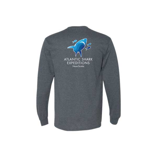 Charcoal long sleeve tshirt Atlantic Shark Expeditions logo